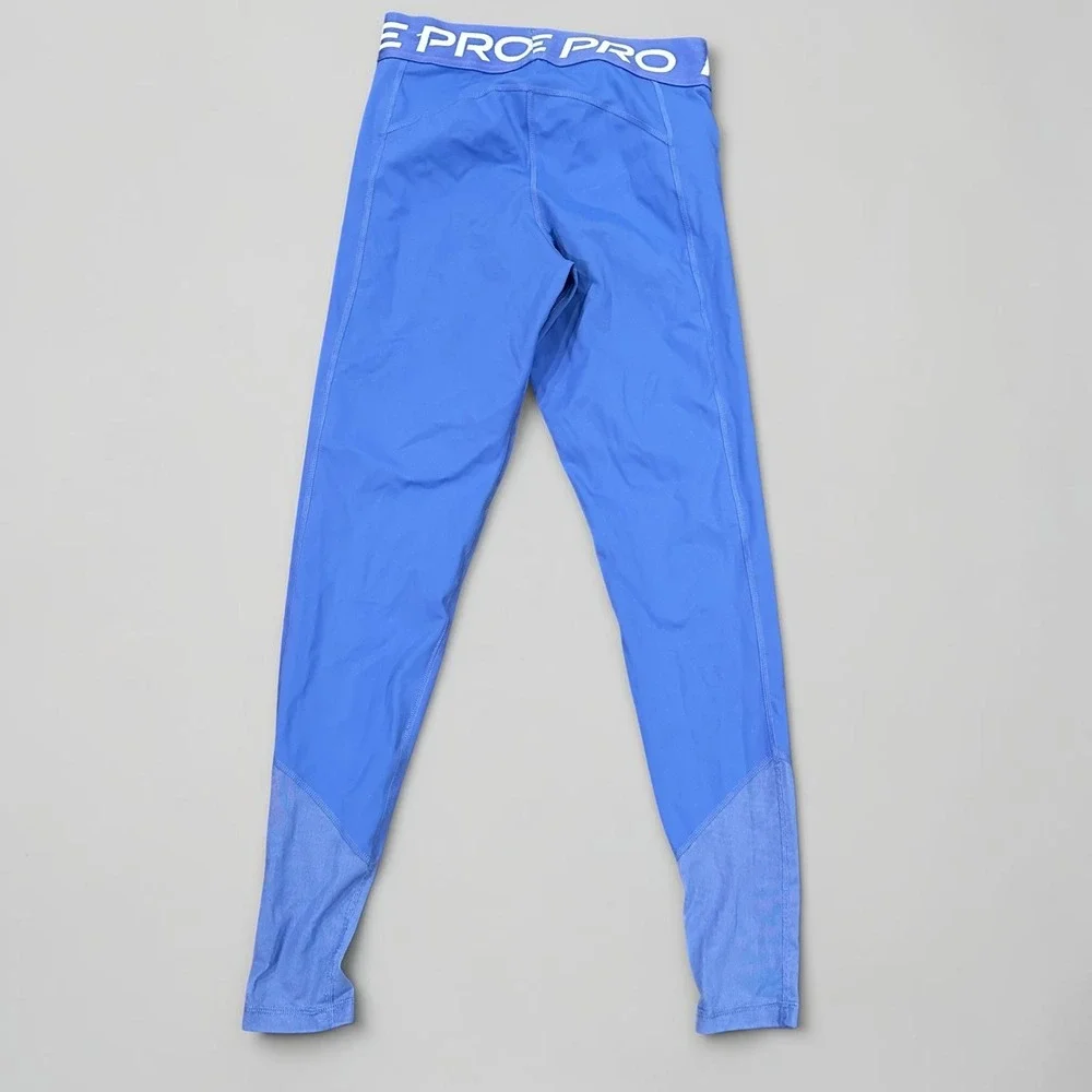 Nike Pro Women Small Blue Dri-FIT Mesh Panel Mid Rise Leggings FB5687-413